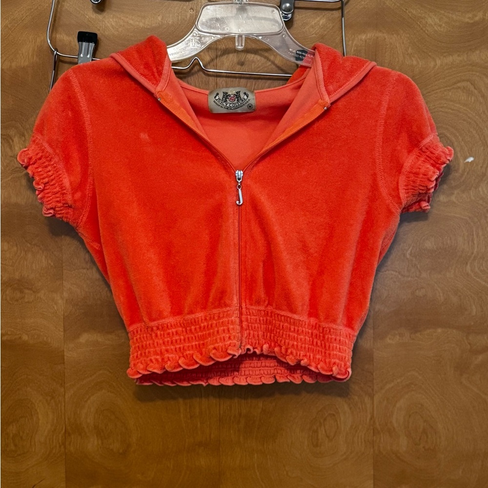 Juicy Couture Terry Cloth Orange Shirred Cropped Hoodie M